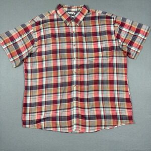 Key Elements Plaid Button Down Shirt Men 2XL Red Cotton Short Sleeve Casual Flaw
